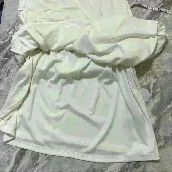 Scarlett Nite Ivory Sleeveless Layered Dress Flowy Top Fitted Lace Skirt Lined - Picture 10 of 11